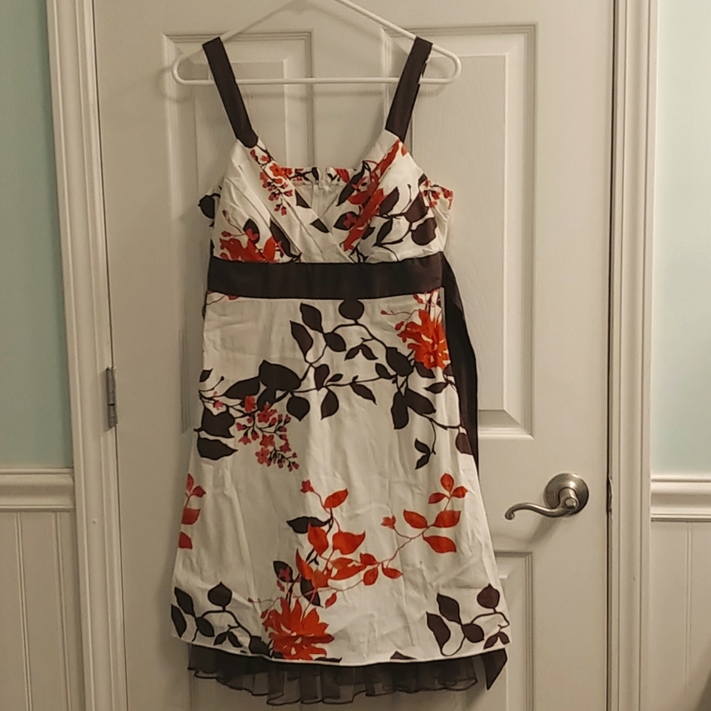 NWOT White with orange&brown floral cotton dress